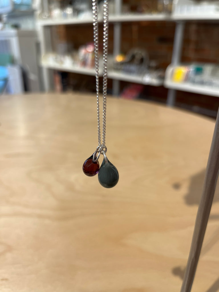 Double Droplet Necklace (Warm Grey Opaque)