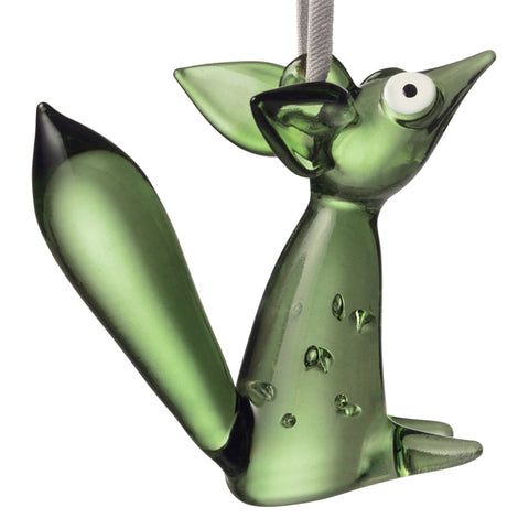 iittala Glass Sitting Fox Ornament - Green