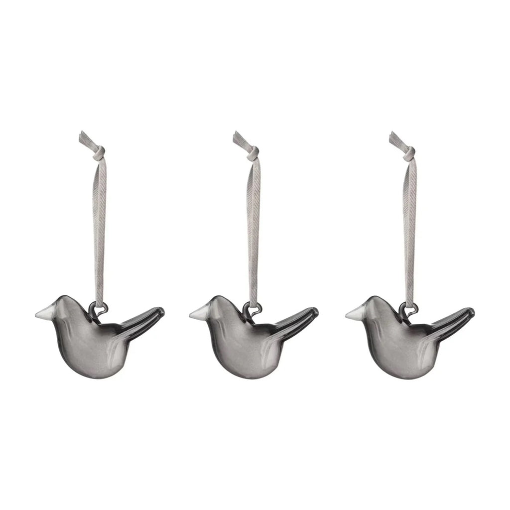 iittala Mini Glass Bird Ornaments - Grey, Set of Three