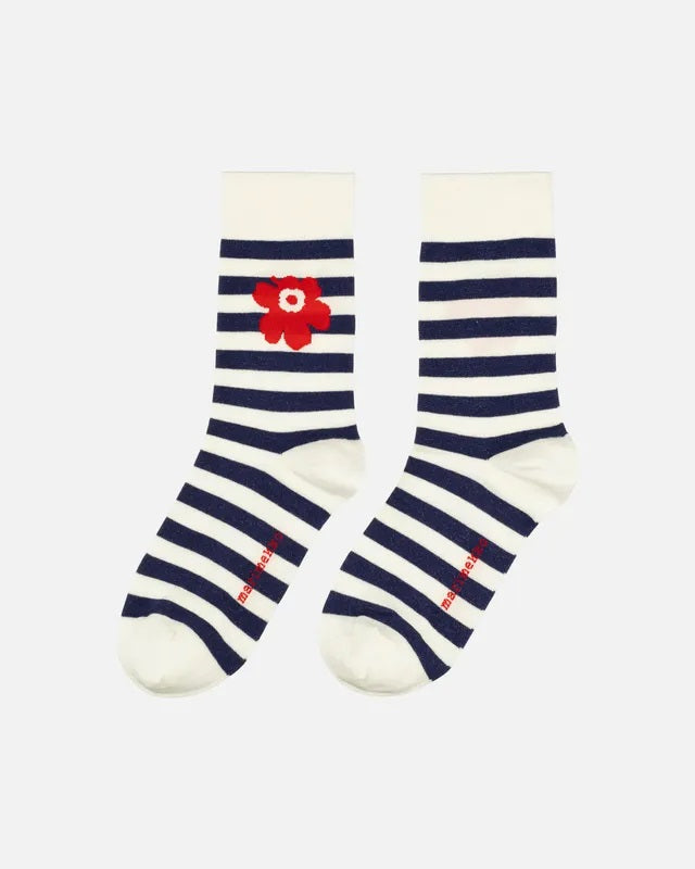 Tasaraita Unikko One Socks - Navy/Red